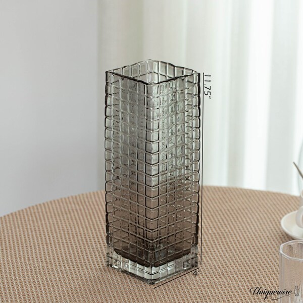 Uniquewise 12-Inch Square Frosted Gray Glass Table Vase - A Timeless Centerpiece for Dining Tables,  - QI004738.GY.L