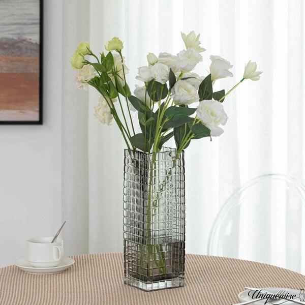 Uniquewise 12-Inch Square Frosted Gray Glass Table Vase - A Timeless Centerpiece for Dining Tables,  - QI004738.GY.L