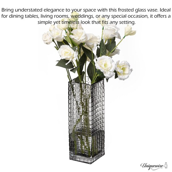 Uniquewise 12-Inch Square Frosted Gray Glass Table Vase - A Timeless Centerpiece for Dining Tables,  - QI004738.GY.L