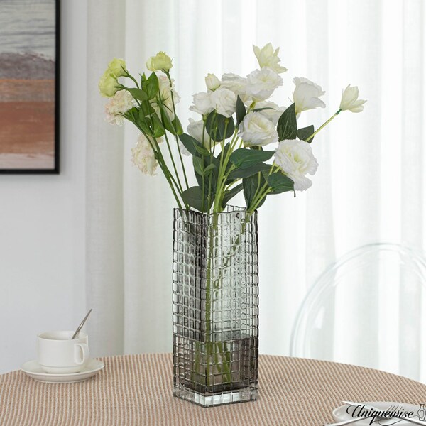 Uniquewise 12-Inch Square Frosted Gray Glass Table Vase - A Timeless Centerpiece for Dining Tables,  - QI004738.GY.L