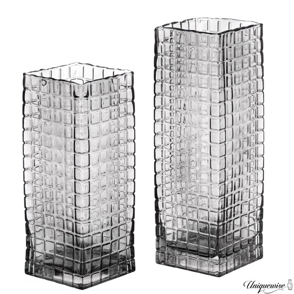 Uniquewise 12-Inch Square Frosted Gray Glass Table Vase - A Timeless Centerpiece for Dining Tables,  - QI004738.GY.L