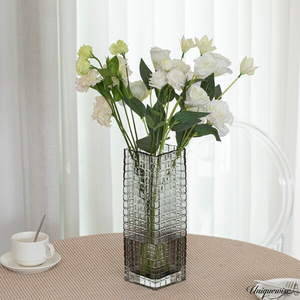 Uniquewise 12-Inch Square Frosted Gray Glass Table Vase - A Timeless Centerpiece for Dining Tables,  - QI004738.GY.L
