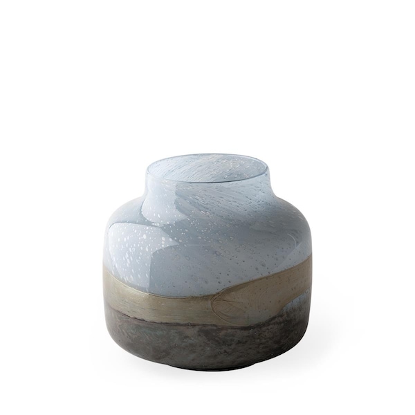 Palacedesigns 9 in. Ocean Wave Colored Bubble Blue Rounded Square Glass Vase - PA3093073