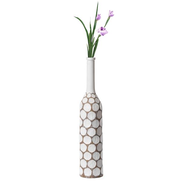 Uniquewise Decorative Contemporary Floor Vase White Carved Divot Bubble Design with Tall Neck, 33.5 Inch - QI004180.L