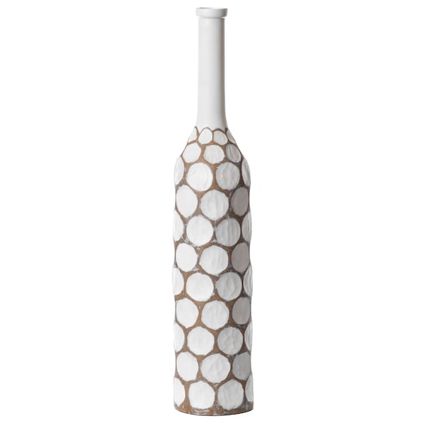Uniquewise Decorative Contemporary Floor Vase White Carved Divot Bubble Design with Tall Neck, 33.5 Inch - QI004180.L