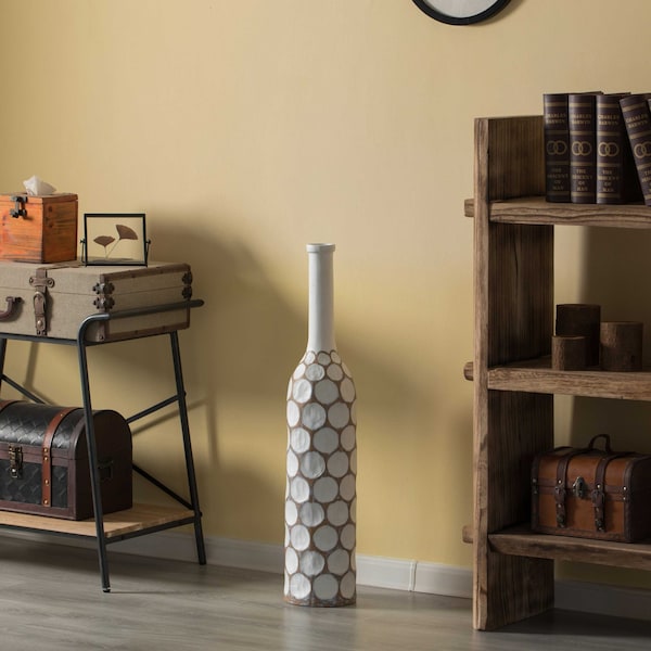 Uniquewise Decorative Contemporary Floor Vase White Carved Divot Bubble Design with Tall Neck, 33.5 Inch - QI004180.L