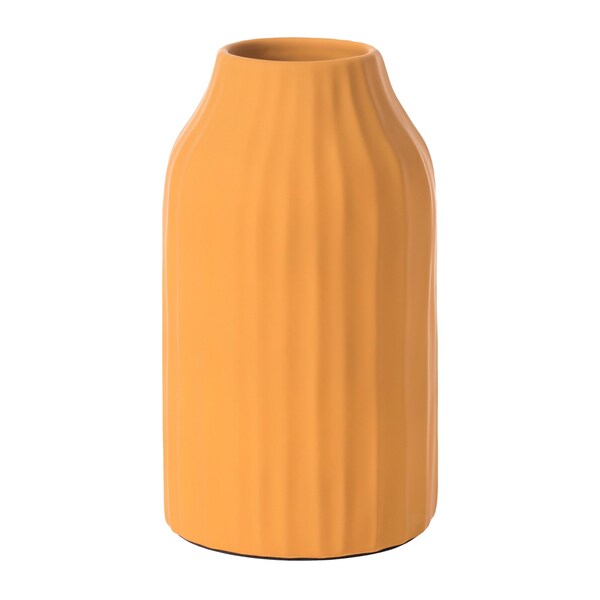 Fabulaxe 8 H Decorative Ceramic Sculpture Channeled Centerpiece Table Vase, Yellow Mustard - QI004055.MD