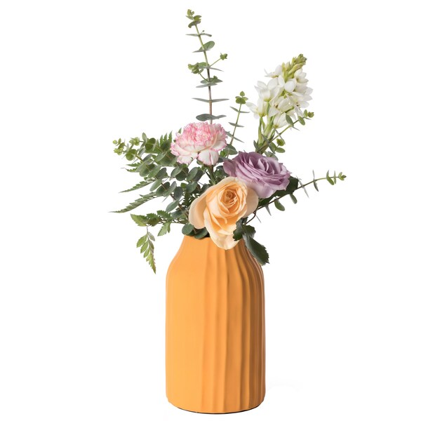 Fabulaxe 8 H Decorative Ceramic Sculpture Channeled Centerpiece Table Vase, Yellow Mustard - QI004055.MD