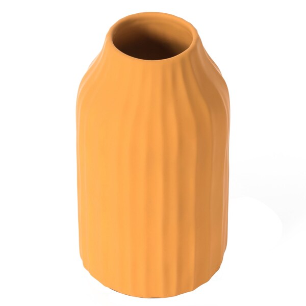 Fabulaxe 8 H Decorative Ceramic Sculpture Channeled Centerpiece Table Vase, Yellow Mustard - QI004055.MD