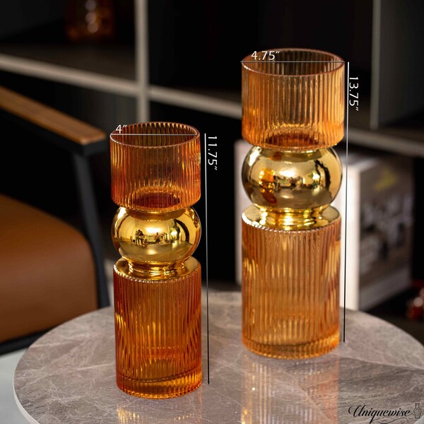 Uniquewise Set of 2 Decorative Orange Tall Glass Vase - Modern Minimalist Decor for Parties, and Special - QI004735.OR.2