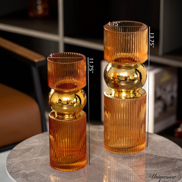 Uniquewise Set of 2 Decorative Orange Tall Glass Vase - Modern Minimalist Decor for Parties, and Special - QI004735.OR.2