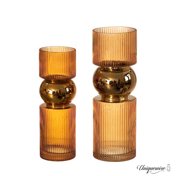 Uniquewise Set of 2 Decorative Orange Tall Glass Vase - Modern Minimalist Decor for Parties, and Special - QI004735.OR.2