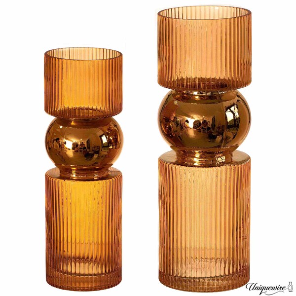 Uniquewise Set of 2 Decorative Orange Tall Glass Vase - Modern Minimalist Decor for Parties, and Special - QI004735.OR.2