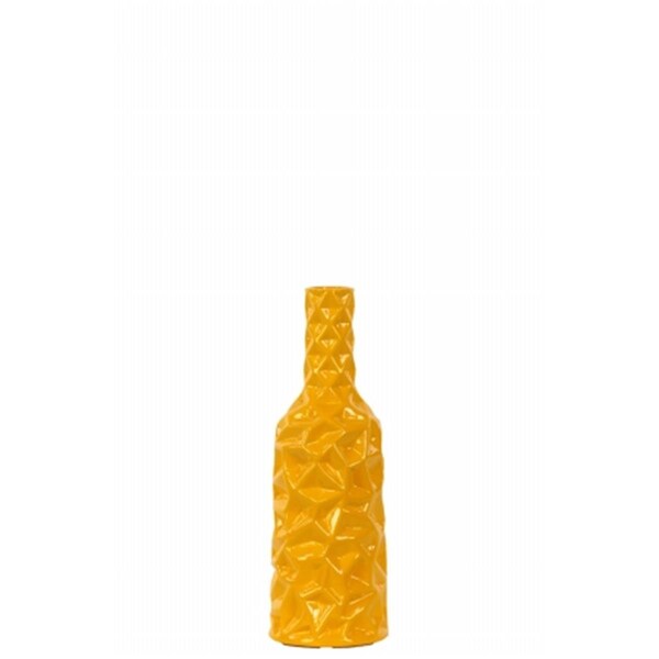 H2H Urban Trends Collection  Ceramic Round Bottle Vase With Wrinkled Sides, Small - Yellow - H22484760