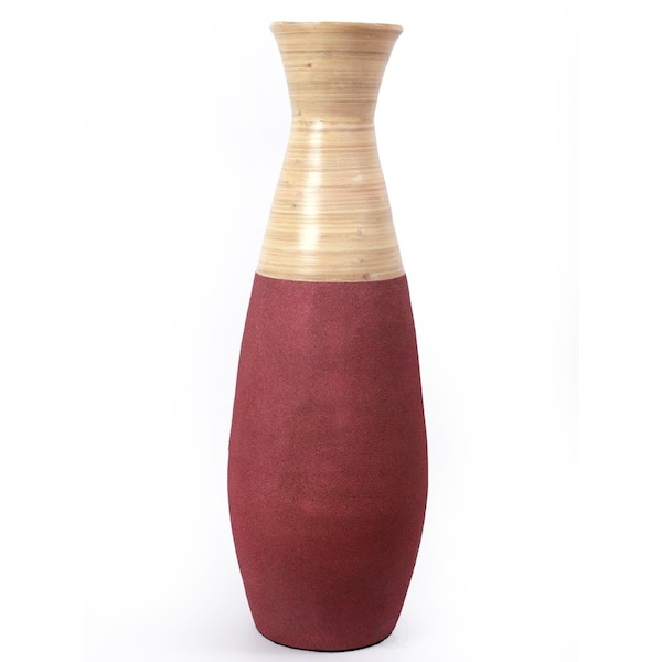 Colocar 31.5 x 10 x 10 in. Tall Handcrafted Bamboo Floor Vase, Burgundy & Natural - CO3177810