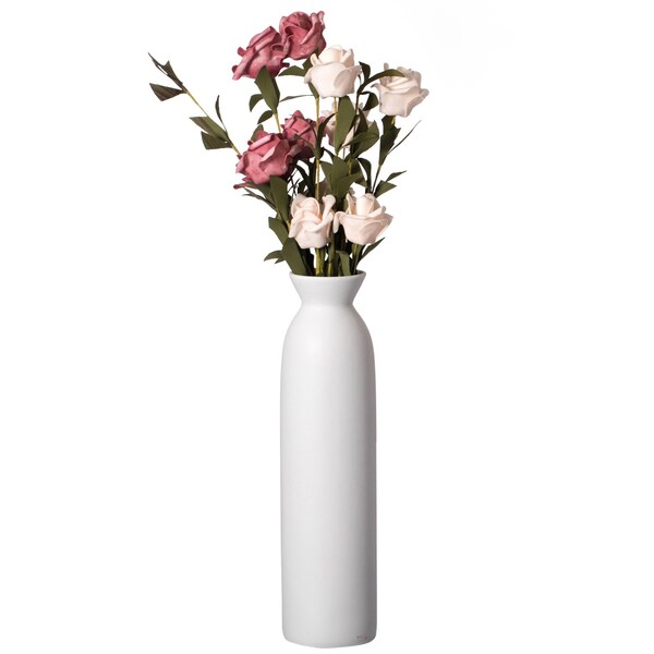 Uniquewise Contemporary White Cylinder Shaped Ceramic Table Flower Vase Holder, 12 Inch - QI004364.L