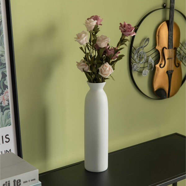 Uniquewise Contemporary White Cylinder Shaped Ceramic Table Flower Vase Holder, 12 Inch - QI004364.L