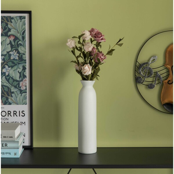 Uniquewise Contemporary White Cylinder Shaped Ceramic Table Flower Vase Holder, 12 Inch - QI004364.L