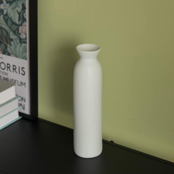 Uniquewise Contemporary White Cylinder Shaped Ceramic Table Flower Vase Holder, 12 Inch - QI004364.L