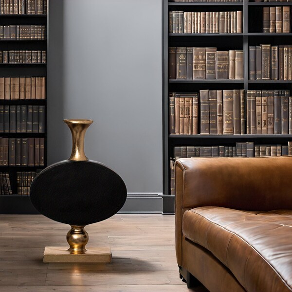 Uniquewise 32 Inch Vintage Gold and Black Fiberglass Tall Floor Vase - Enhances Home Decor with - QI004679.S