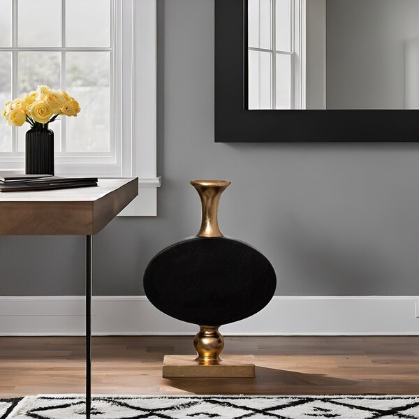 Uniquewise 32 Inch Vintage Gold and Black Fiberglass Tall Floor Vase - Enhances Home Decor with - QI004679.S