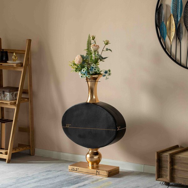 Uniquewise 32 Inch Vintage Gold and Black Fiberglass Tall Floor Vase - Enhances Home Decor with - QI004679.S
