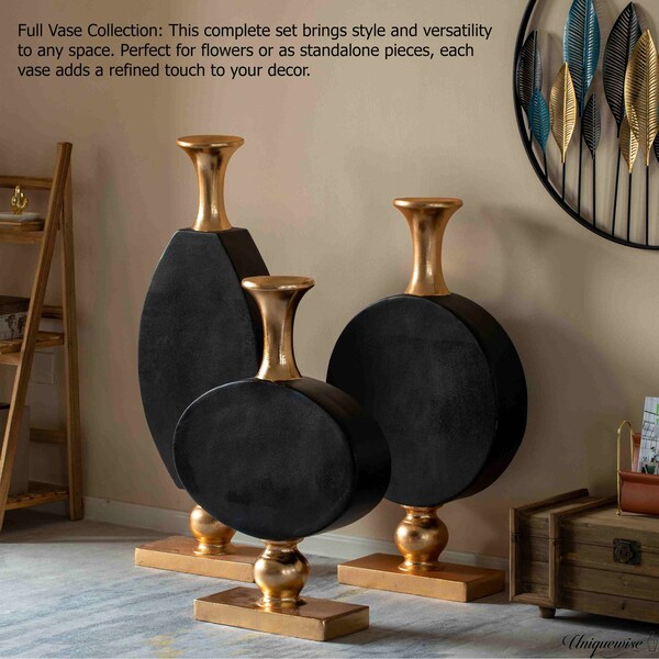 Uniquewise 32 Inch Vintage Gold and Black Fiberglass Tall Floor Vase - Enhances Home Decor with - QI004679.S