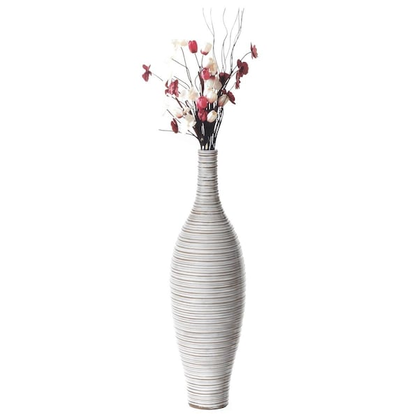 Colocar 6.5 x 24 in. Modern Decorative Bottle Shape Floor Vase Ribbed Design, White - Small - CO2482539