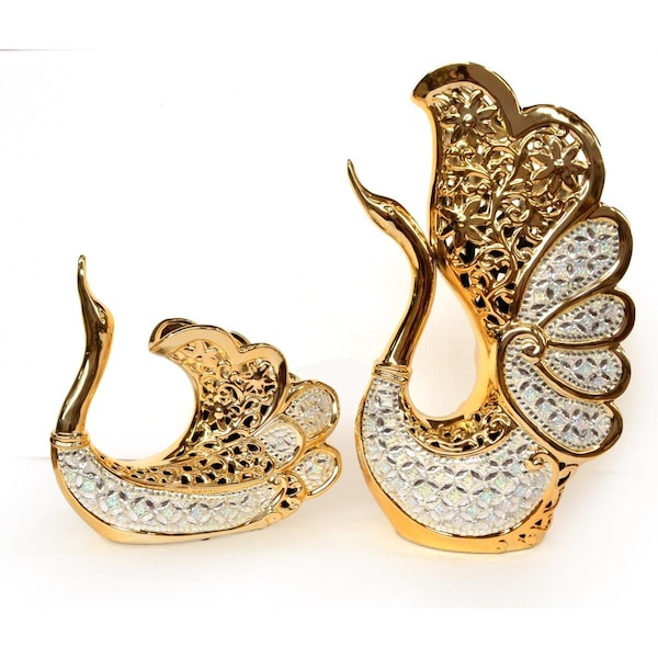 Afd Home Porcelain Opalescent Swan Vase, Gold & White, 2PK - 12001639