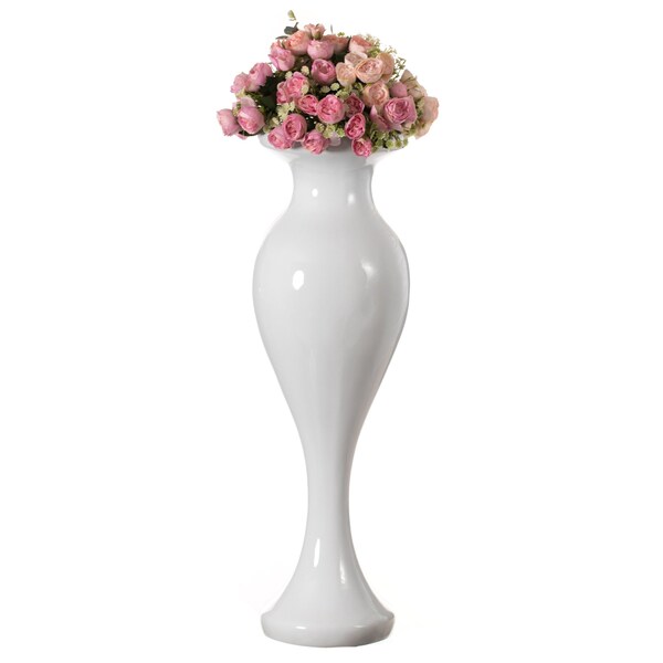 Uniquewise Large White Trumpet Design Modern Flower Floor Vase, for Living, Entryway or Dining, 32 Inch - QI004196