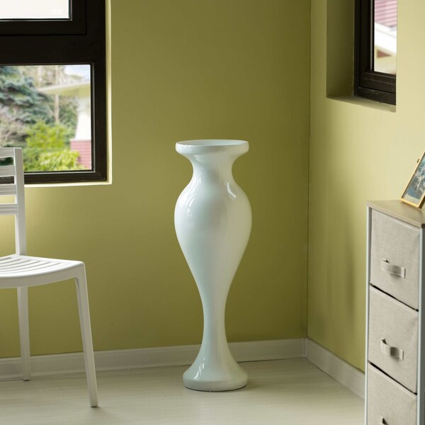 Uniquewise Large White Trumpet Design Modern Flower Floor Vase, for Living, Entryway or Dining, 32 Inch - QI004196