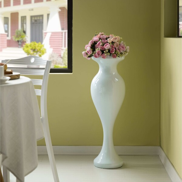 Uniquewise Large White Trumpet Design Modern Flower Floor Vase, for Living, Entryway or Dining, 32 Inch - QI004196
