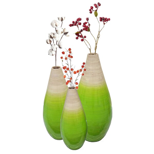 Uniquewise Contemporary Bamboo Floor Flower Vase Tear Drop Design for Dining, Living, Entryway, Green, PK 3 - QI004271.3