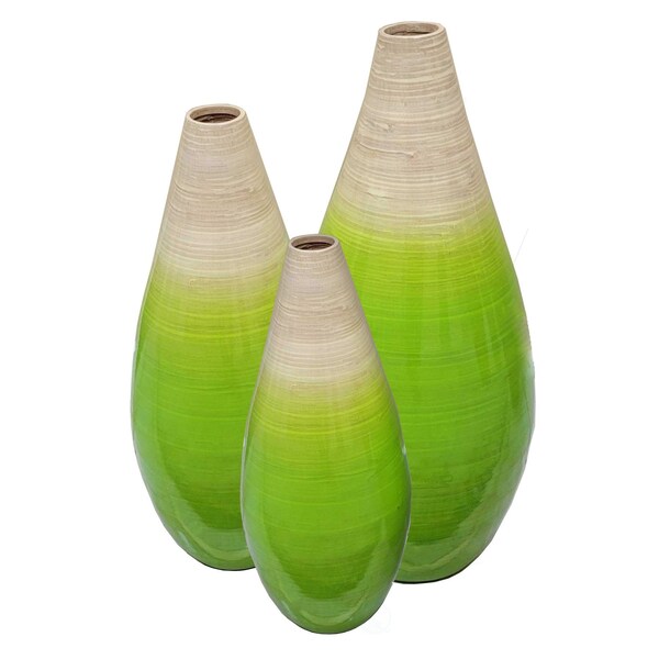 Uniquewise Contemporary Bamboo Floor Flower Vase Tear Drop Design for Dining, Living, Entryway, Green, PK 3 - QI004271.3