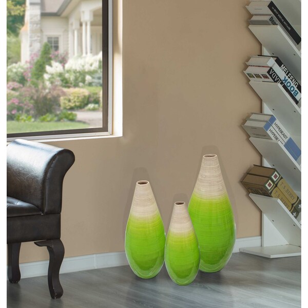 Uniquewise Contemporary Bamboo Floor Flower Vase Tear Drop Design for Dining, Living, Entryway, Green, PK 3 - QI004271.3