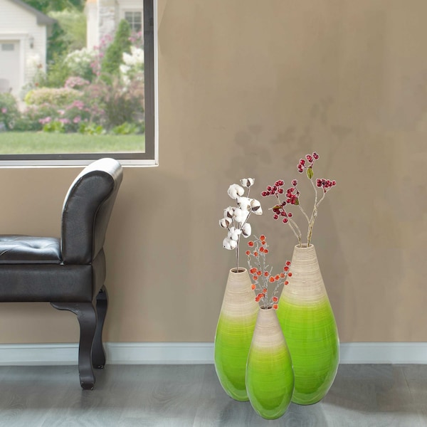 Uniquewise Contemporary Bamboo Floor Flower Vase Tear Drop Design for Dining, Living, Entryway, Green, PK 3 - QI004271.3