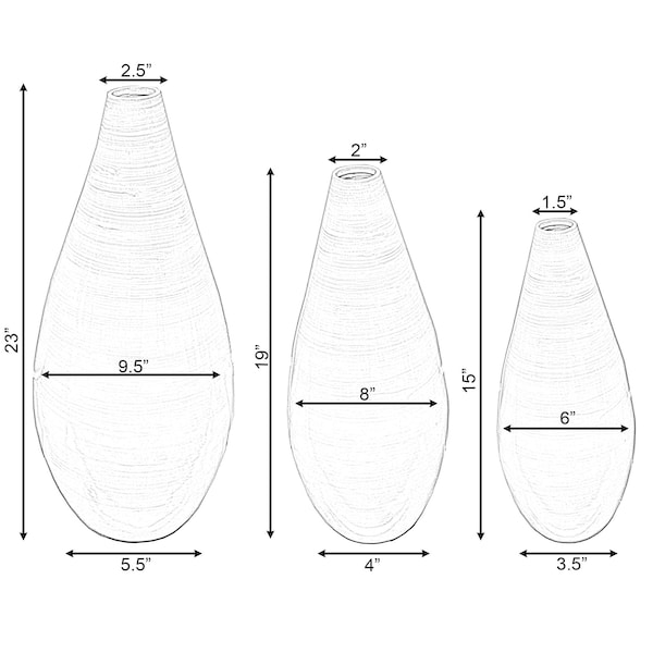 Uniquewise Contemporary Bamboo Floor Flower Vase Tear Drop Design for Dining, Living, Entryway, Green, PK 3 - QI004271.3