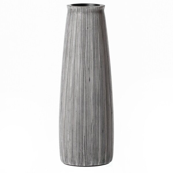 Uniquewise Decorative Modern Round Table Centerpiece Flower Vase with Gray Striped Design, 9 Inch - QI004175.S