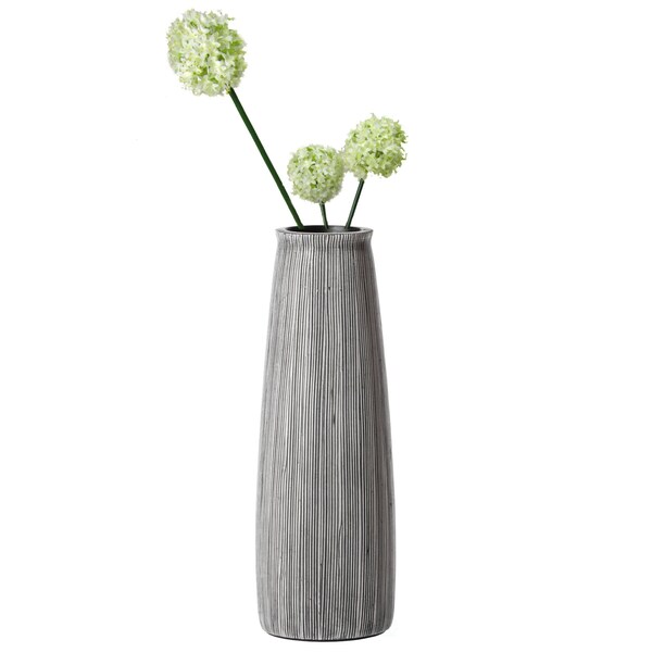 Uniquewise Decorative Modern Round Table Centerpiece Flower Vase with Gray Striped Design, 9 Inch - QI004175.S