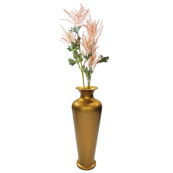Uniquewise Decorative Modern Gold Metal Hammered Floor Flower Vase for Entryway, Living Room or Dining Room - QI004250