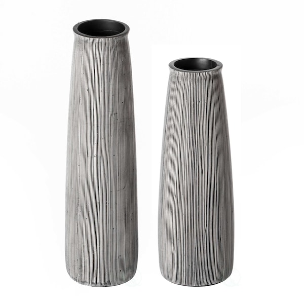 Uniquewise Decorative Modern Round Table Centerpiece Flower Vase with Gray Striped Design, PK 2 - QI004175.2
