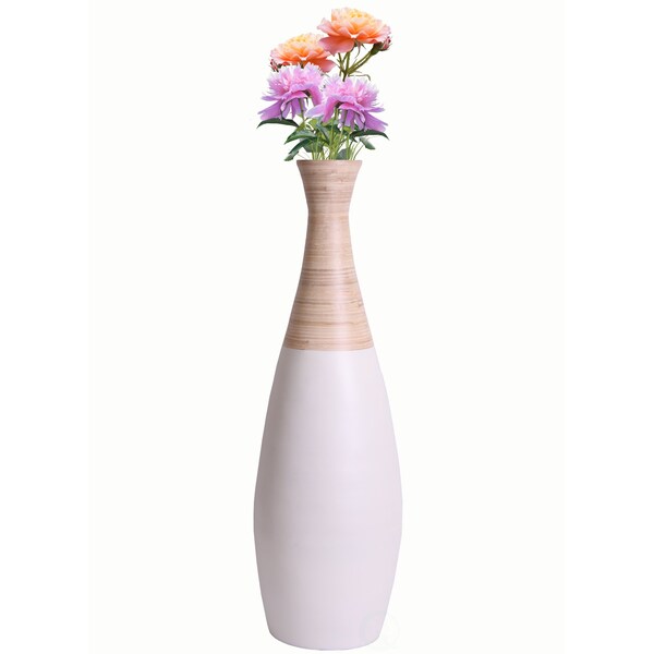 Uniquewise 31.5 Spun Bamboo Tall Trumpet Floor Vase, White and Natural - QI003356W.L