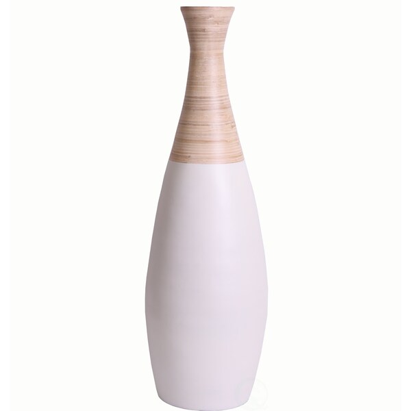 Uniquewise 31.5 Spun Bamboo Tall Trumpet Floor Vase, White and Natural - QI003356W.L