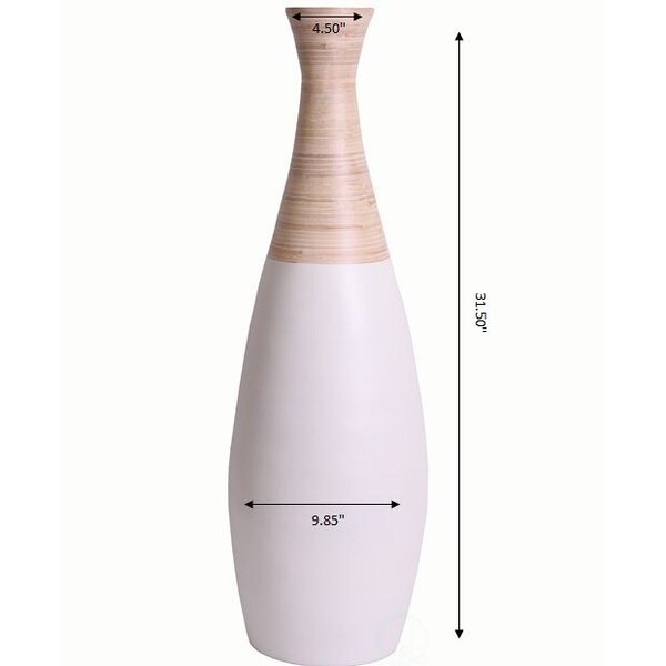Uniquewise 31.5 Spun Bamboo Tall Trumpet Floor Vase, White and Natural - QI003356W.L