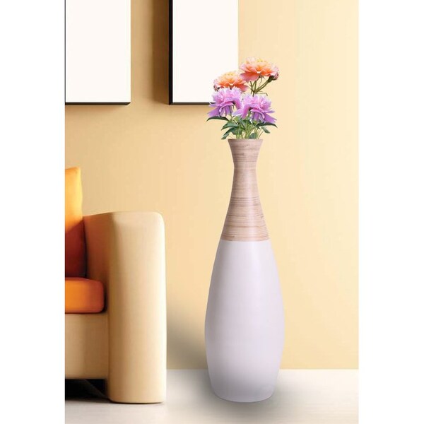 Uniquewise 31.5 Spun Bamboo Tall Trumpet Floor Vase, White and Natural - QI003356W.L