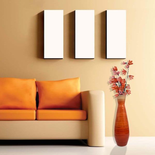 Uniquewise 24" Classic Bamboo Floor Vase Handmade, For Dining, Living Room, Entryway, Glossy Orange - QI003242.S.OR