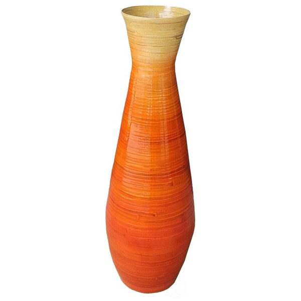 Uniquewise 24" Classic Bamboo Floor Vase Handmade, For Dining, Living Room, Entryway, Glossy Orange - QI003242.S.OR