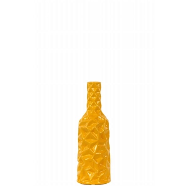Urban Trends Collection Urban Trends Collection 24445 Ceramic Round Bottle Vase With Wrinkled Sides; Small - Yellow - 24445