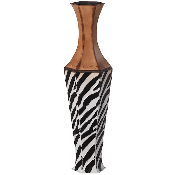 Uniquewise White striped and brown Metal Floor Vase Home Decor for Flowers and Artificial Floral Arrangements - QI004522