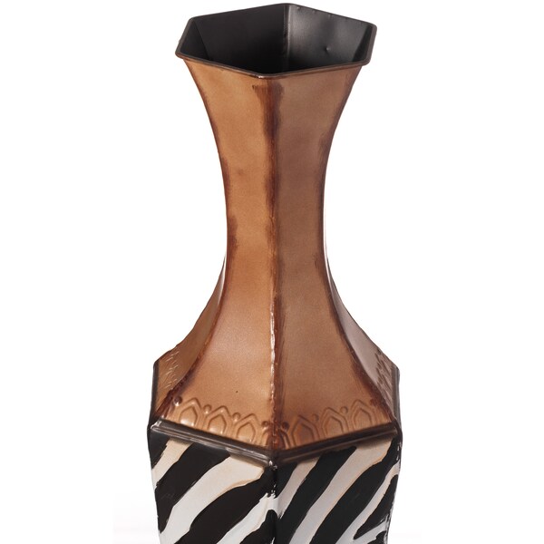 Uniquewise White striped and brown Metal Floor Vase Home Decor for Flowers and Artificial Floral Arrangements - QI004522